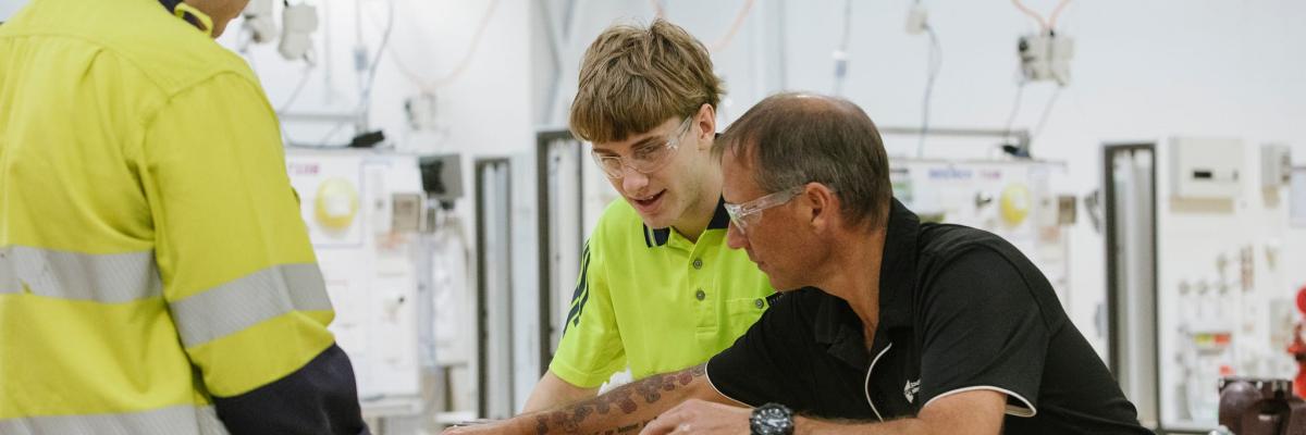 Electrical training apprentices with lecturer at South Metropolitan TAFE Armadale campus